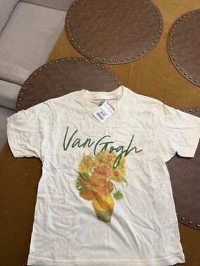 Vincent Van Gogh Sunflowers Art Unisex T-Shirt Cream Size XS 100% Cotton